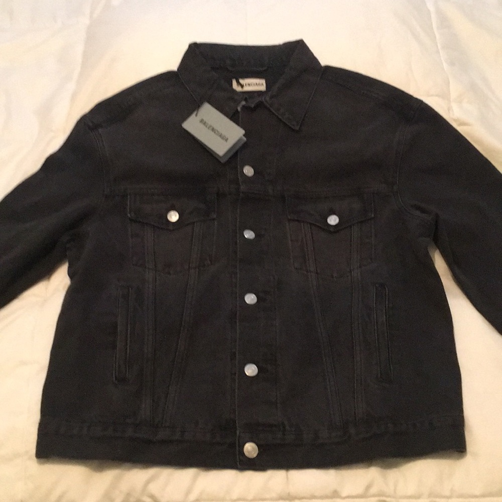 Balenciaga Strass Logo Denim Jacket Anthracite 36